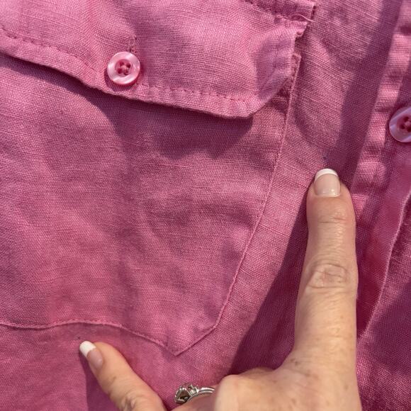 Tweeds Top Women 1X Pink Linen Button Up Lagenlook Boho Coastal Relaxed Flowy - Picture 12 of 12